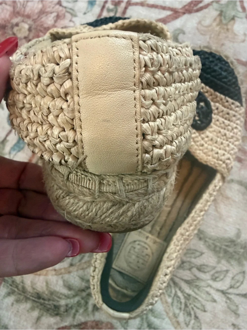 Tory Burch Crochet Espadrille Flats in Natural and Black Raffia